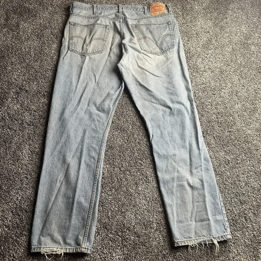 Levis 505 Jeans 38x32 Blue Distressed Denim Straight Leg Faded Y2K Grunge Skater